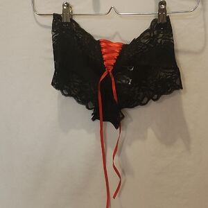 Leg Avenue Black Lace Panties with Red Ribbon